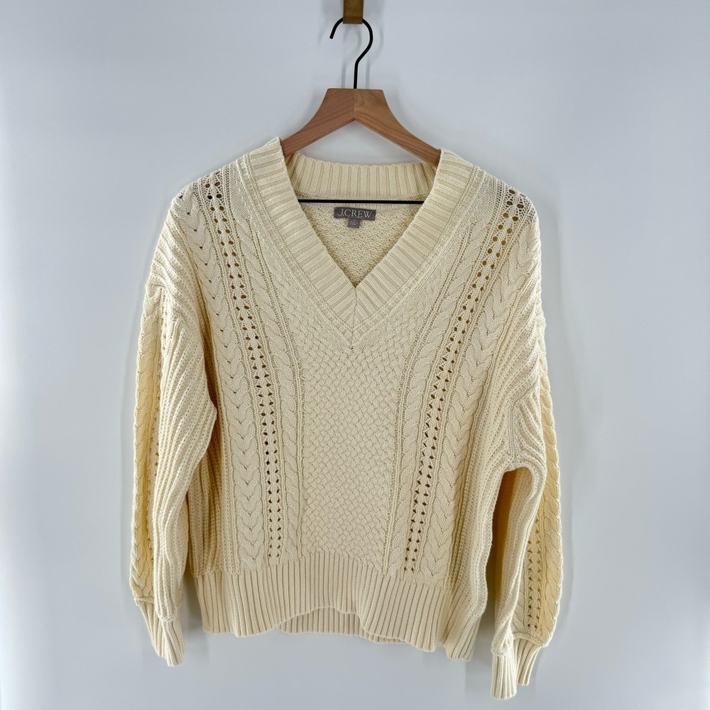 J. Crew Cotton‎ Cable-Knit V-Neck Pullover Size Medium